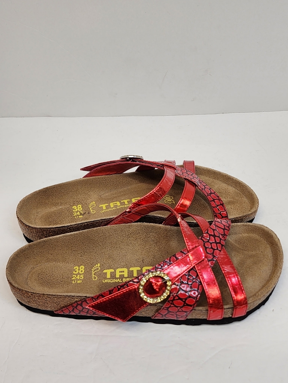 Birkenstock Tatami Red Metallic Snake Print Comfort Sandals Size EU 38 US 7 - Picture 5 of 8